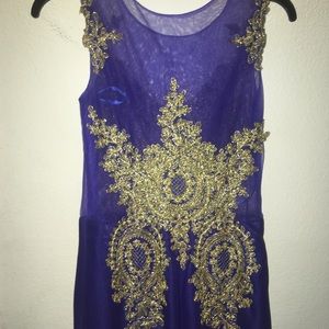 Royal Blue & Gold Sleeveless dress